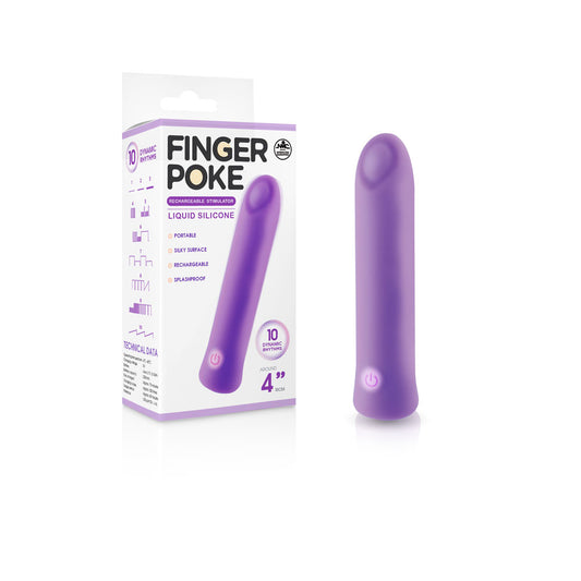 Finger Poke Purple 10 cm USB Rechargeable Bullet. Full view of the bullet on a white background.