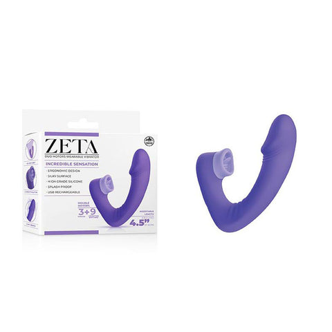 Zeta Duo Motor Wearable Vibrator - Purple 11.4 cm USB Rechargeable Vibrator with Flicking Clitoral Stimulator - Image 1