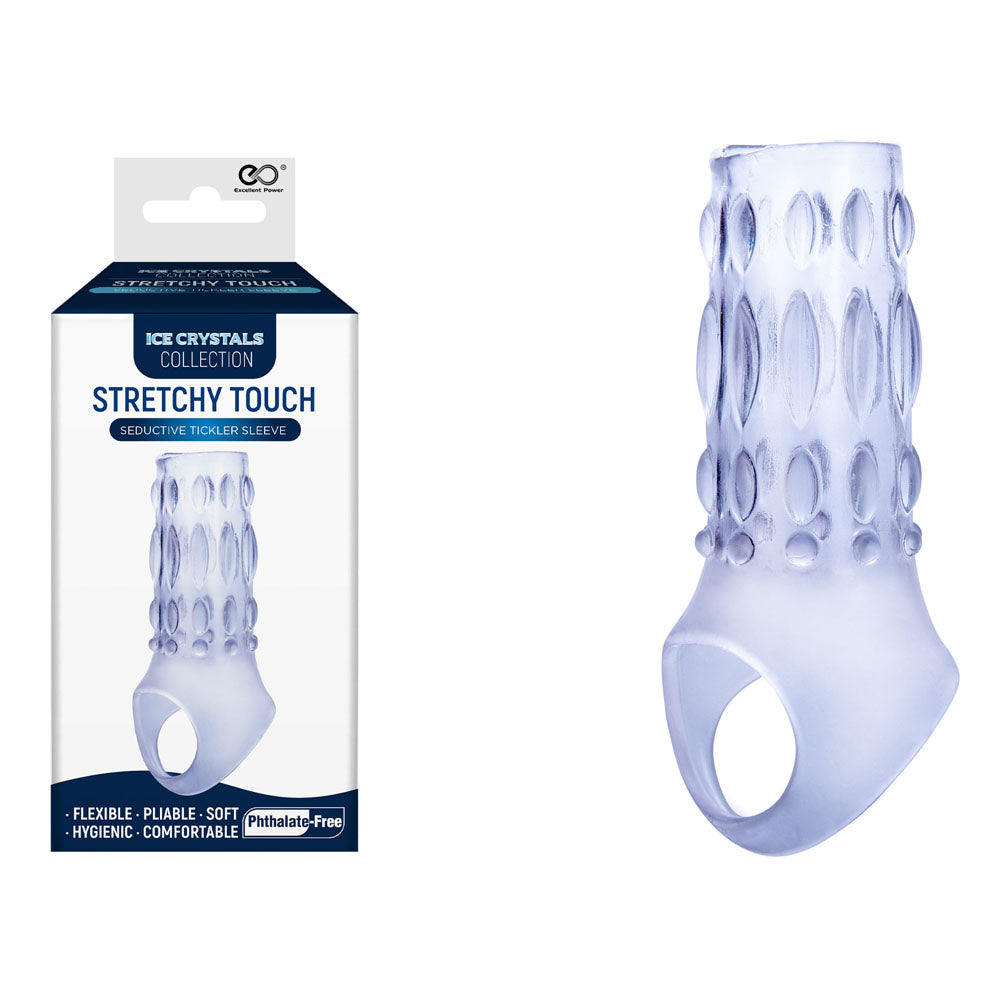 Ice Crystals Stretchy Touch Tickler Sleeve - Clear Penis Sleeve - Image 1