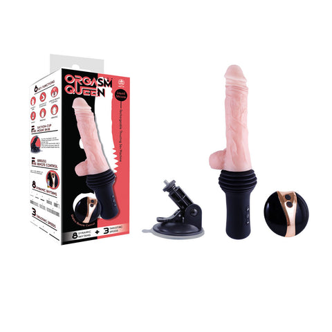 Orgasm Queen Thrusting Dildo - Flesh USB Rechargeable Vibrating, Heating & Thrusting Dildo Machine with Remote Control - Image 1