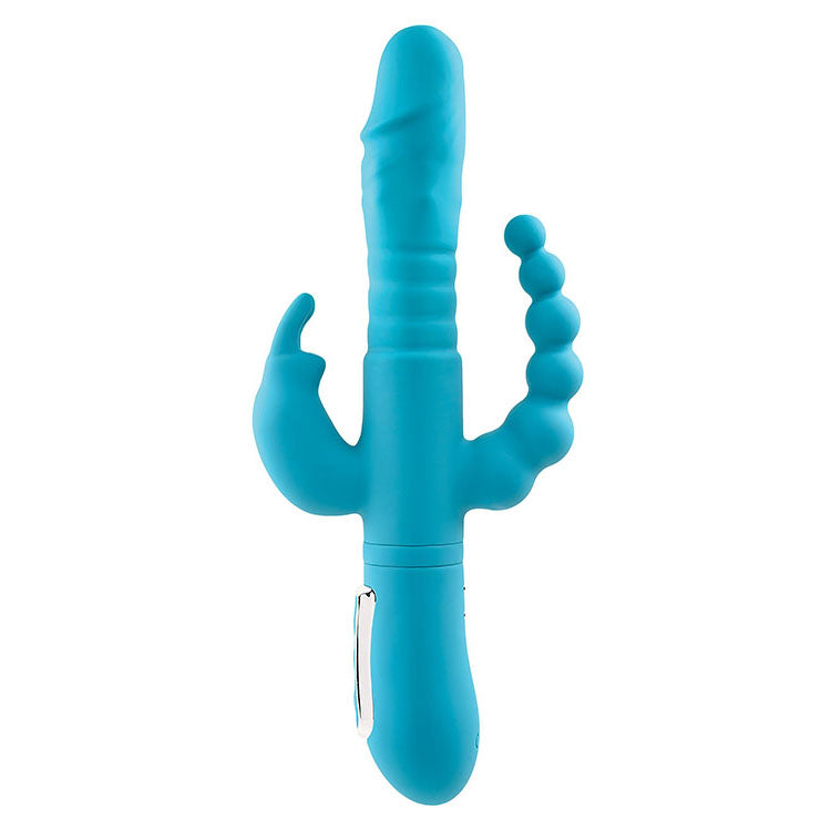 Adam & Eve THRUSTING TRIPLE JOY RABBIT - Teal 25.4 cm Rabbit Vibrator