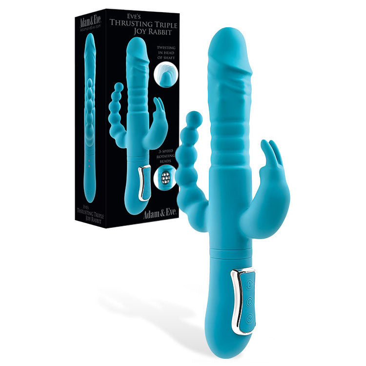 Adam & Eve THRUSTING TRIPLE JOY RABBIT - Teal 25.4 cm Rabbit Vibrator
