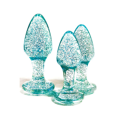 Adam & Eve Glitter Gem 3-Piece Butt Plug Set - Blue - Glitter Blue