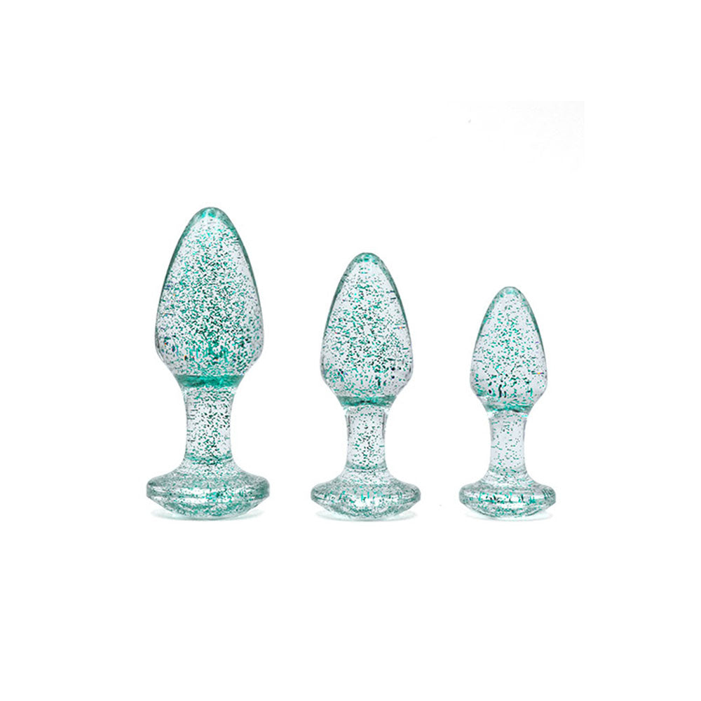 Adam & Eve Glitter Gem 3-Piece Butt Plug Set - Blue - Glitter Blue