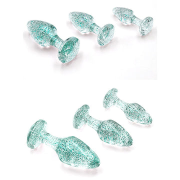 Adam & Eve Glitter Gem 3-Piece Butt Plug Set - Blue - Glitter Blue Butt Plugs - Set of 3 Sizes