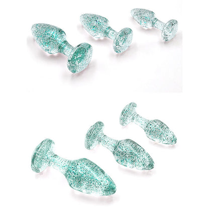 Adam & Eve Glitter Gem 3-Piece Butt Plug Set - Blue - Glitter Blue