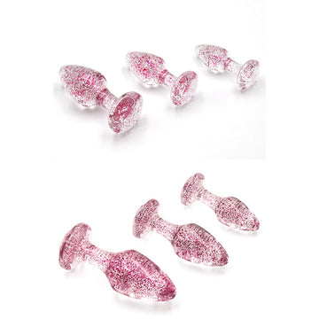 Adam & Eve Glitter Gem 3-Piece Butt Plug Set - Pink - Glitter Pink Butt Plugs - Set of 3 Sizes