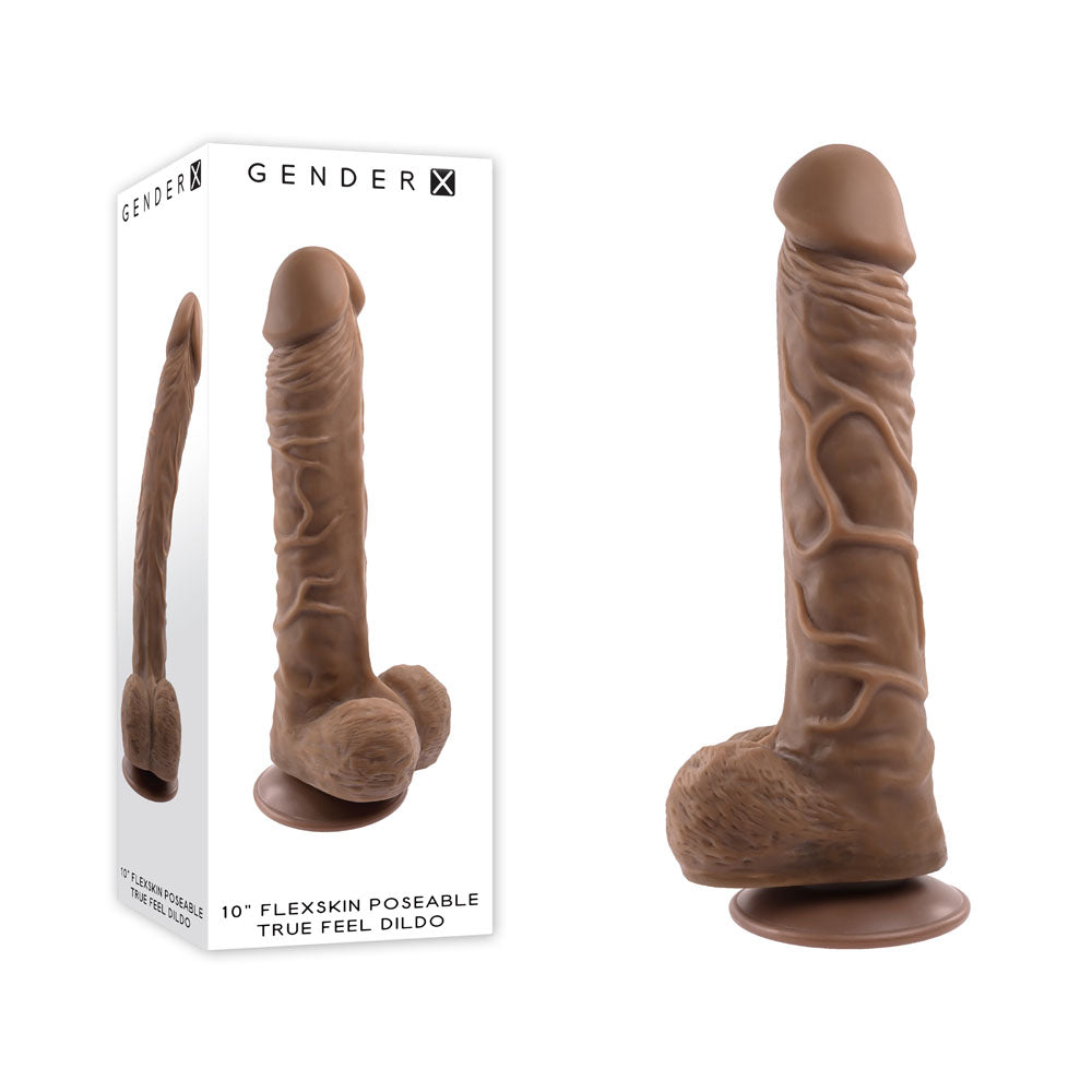 Gender X 10'' FLEXSKIN POSEABLE TRUE FEEL - Dark - Brown Poseable Dong