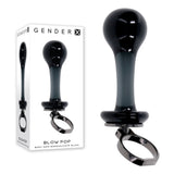 Gender X BLOW POP - Black 12.8 cm Glass Plug with Ring Pull - Image 1