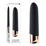 Gender X THE GOLD STANDARD - Black/Rose Gold 10 cm USB Rechargeable Bullet - Image 1
