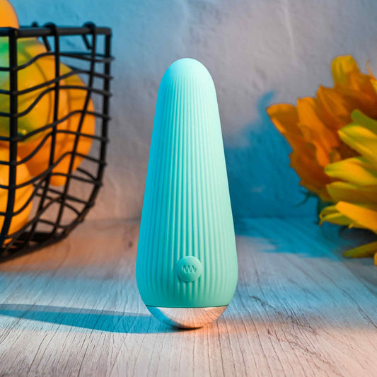 Gender X O-CONE Blue 10.8 cm (4.25'') USB Rechargeable Bullet. Styled with other products, tighter crop.