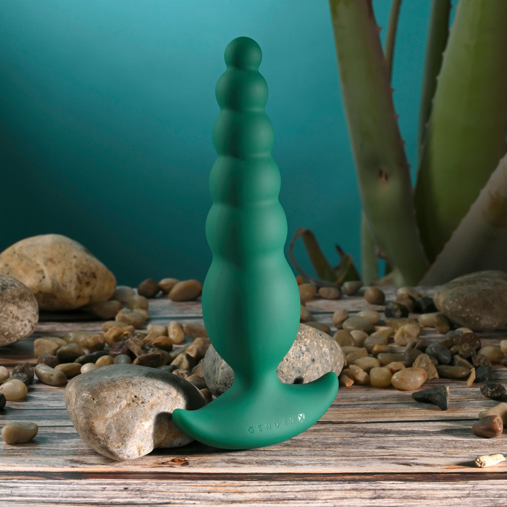 Gender X THE RATTLER - Green 17 cm Vibrating and Twirling Anal Plug