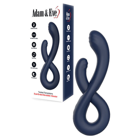 Adam & Eve TWISTED TEMPTATIONS Bendable Vibe - Navy Blue 22.4 cm USB Rechargeable Bendable Dual Vibrator - Image 1