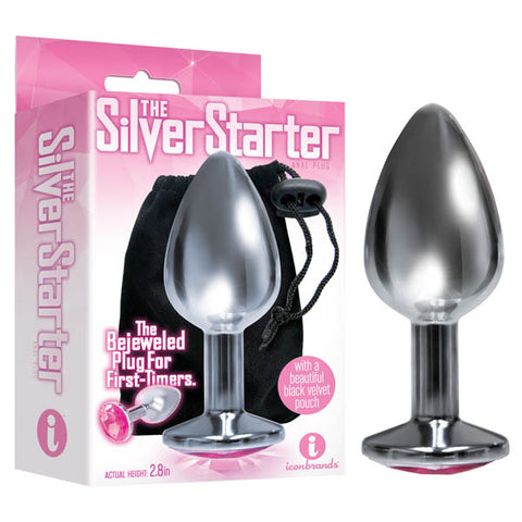 The Silver Starter - Silver 7.1 cm (2.8'') Butt Plug with Pink Round Jewel - Image 1