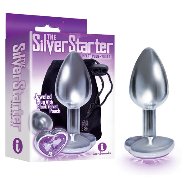 The Silver Starter - Silver 7.1 cm (2.8'') Butt Plug with Violet Heart Jewel - Image 1
