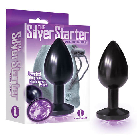 The Silver Starter - Anodised Black 7.1 cm (2.8'') Butt Plug with Violet Round Jewel - Image 1