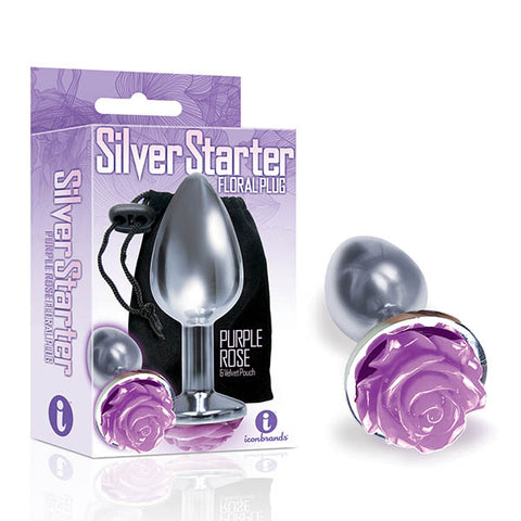 The 9's The Silver Starter - Silver 7.1 cm (2.8'') Butt Plug with Purple Rose Bottom - Image 1