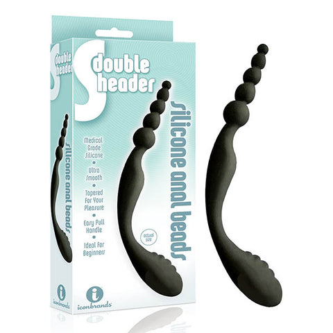 The 9's S-Double Header - Black Double Ended Anal Beads - Image 1