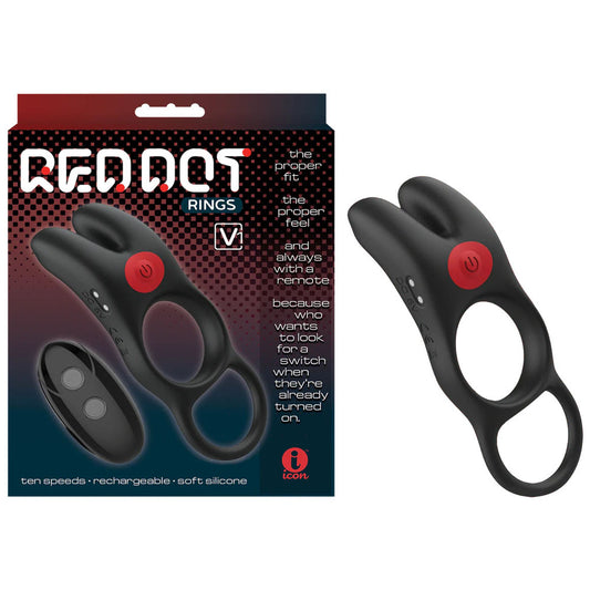Red Dot Rings - V1 - Black USB Rechargeable Vibrating Cock Ring with Remote