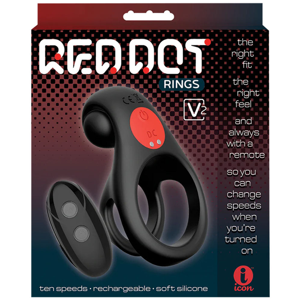 Red Dot Rings - V2 - Black Vibrating Cock & Ball Ring