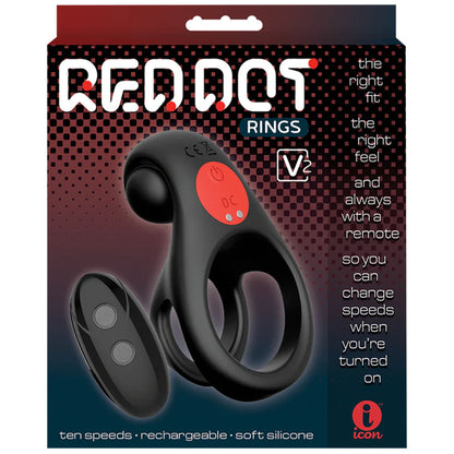 Red Dot Rings - V2 - Black Vibrating Cock & Ball Ring