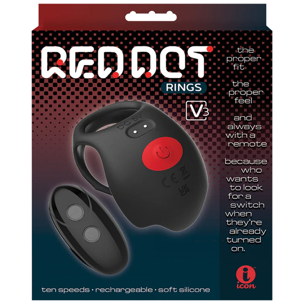 Red Dot Rings - V3 - Black Vibrating Cock & Ball Ring