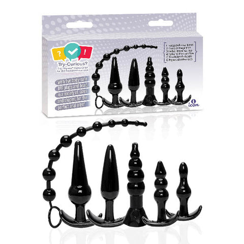 Try-Curious Anal Plug Kit - Black Anal Kit - Set of 6 - Image 1