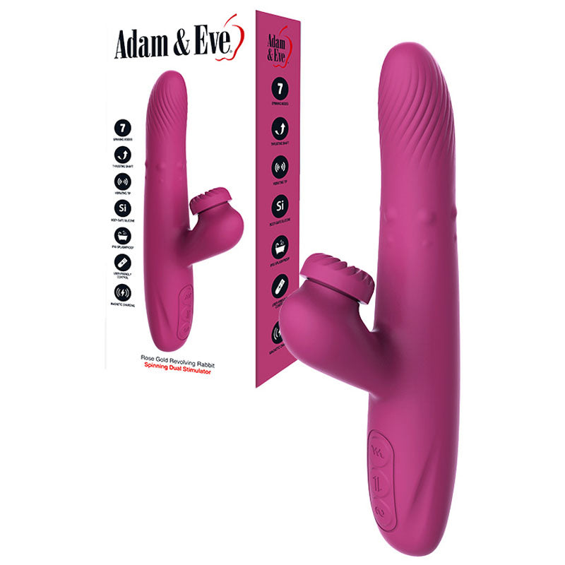 Adam & Eve ROSE GOLD REVOLVING RABBIT - Purple Spinning & Thrusting