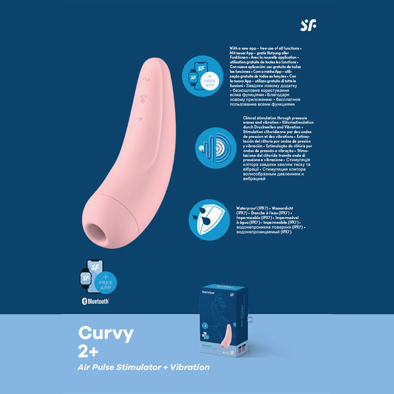 Satisfyer Curvy 2+ App Controlled Clitoral Stimulator - Touch-Free USB Rechargeable with Vibrating Features
