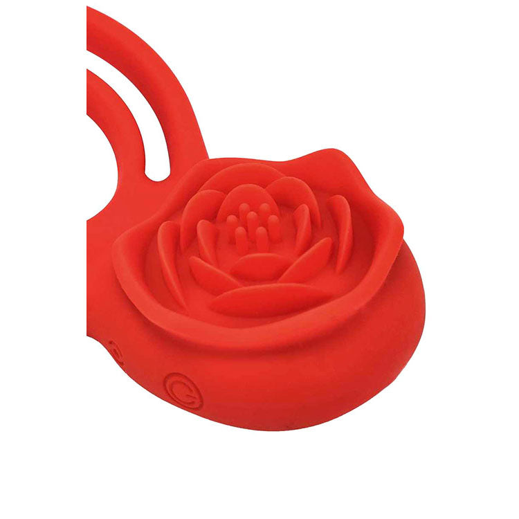 Adam & Eve VIBRATING ROSE DOUBLE ENHANCER - Red Cock & Balls Ring