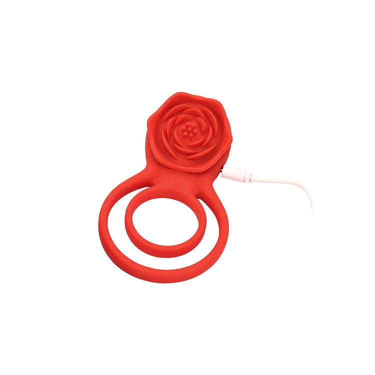 Adam & Eve VIBRATING ROSE DOUBLE ENHANCER - Red Cock & Balls Ring
