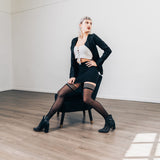 Kixies Lois Black with Back Seam Thigh Highs - Black Stockings - Size A - Image 4