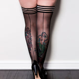 Kixies Lois Black with Back Seam Thigh Highs - Black Stockings - Size D - Image 2