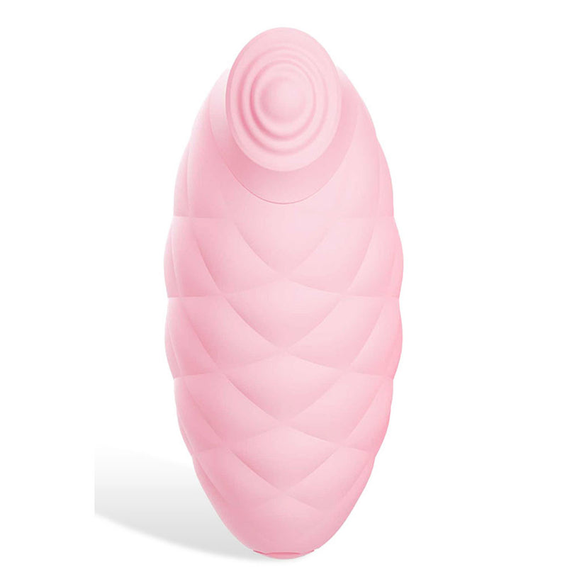 Pink silicone massager on a white background