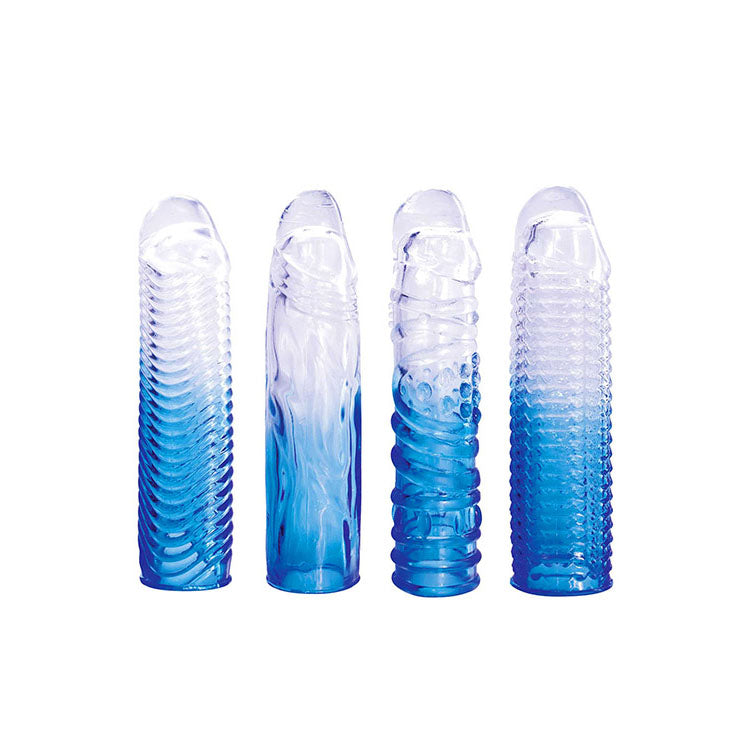 Adam & Eve SAPPHIRE Sleeve Set - Blue Clear Penis Sleeve Set of 4
