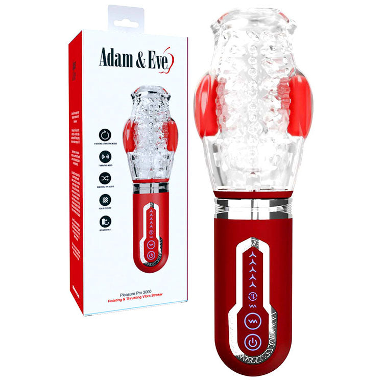 Adam & Eve PLEASURE PRO 3000 - Clear/Red Thrusting & Rotating Auto