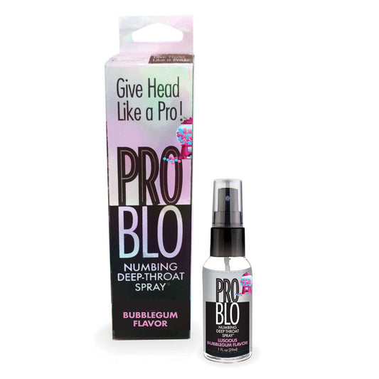 ProBlo Deep Throat Spray. Full view of the spray on a white background, wider framing.