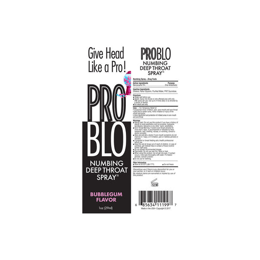 ProBlo Deep Throat Spray. Full view of the spray on a white background, another angle.