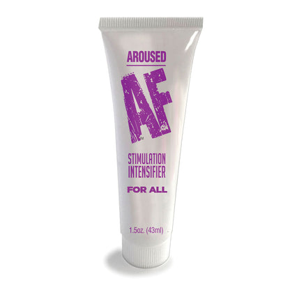 Tube labeled 'Aroused AF Stimulation Intensifier for All' on a white background