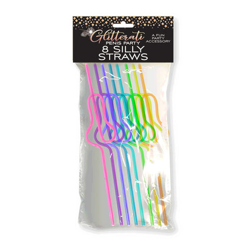 Glitterati Penis Silly Straws - Coloured Hen's Party Straws - 8 Pack - Image 1