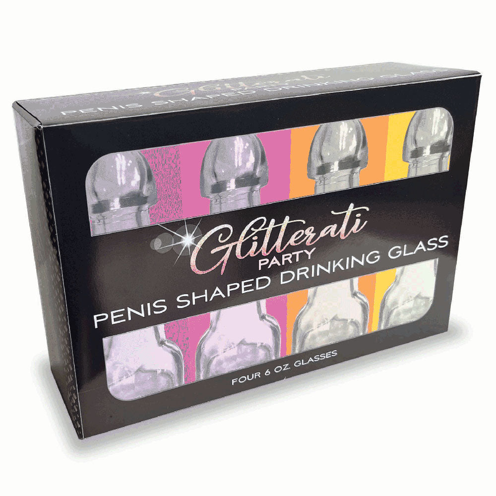 Glitterati Penis 6oz Drinking Glass Pack - 4 Pack - Image 1