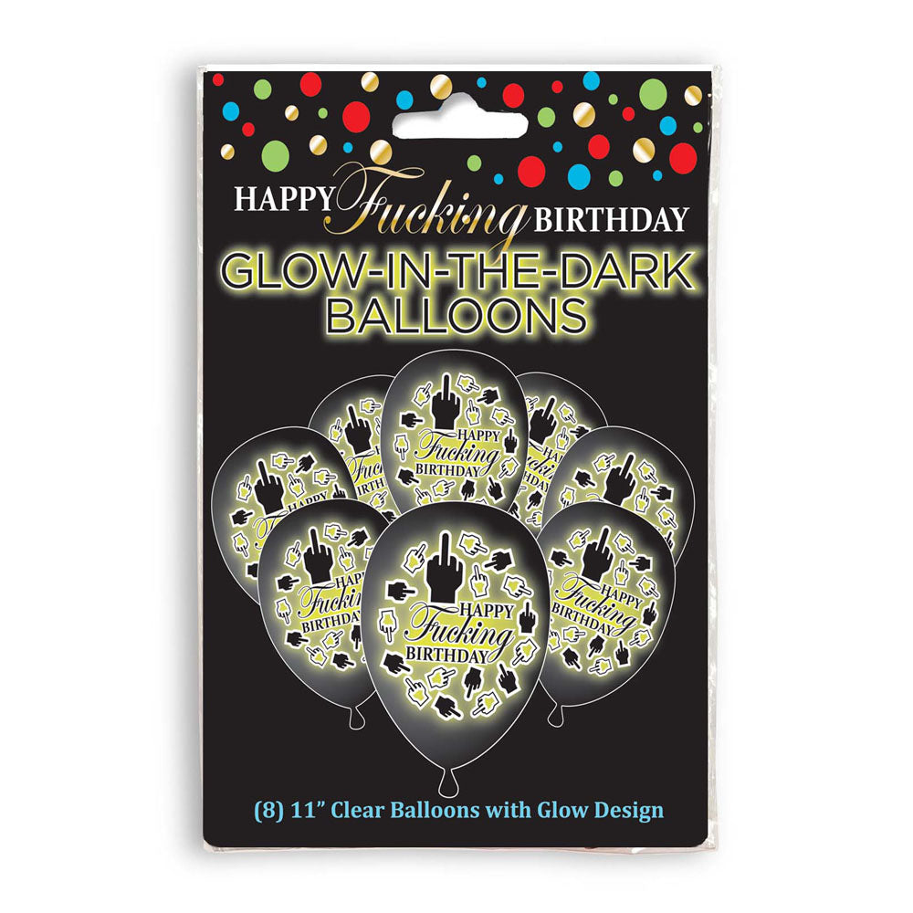 Happy Fucking Birthday Glow In The Dark Balloons - Novelty Birthday Balloons - 8 Pack - Image 1