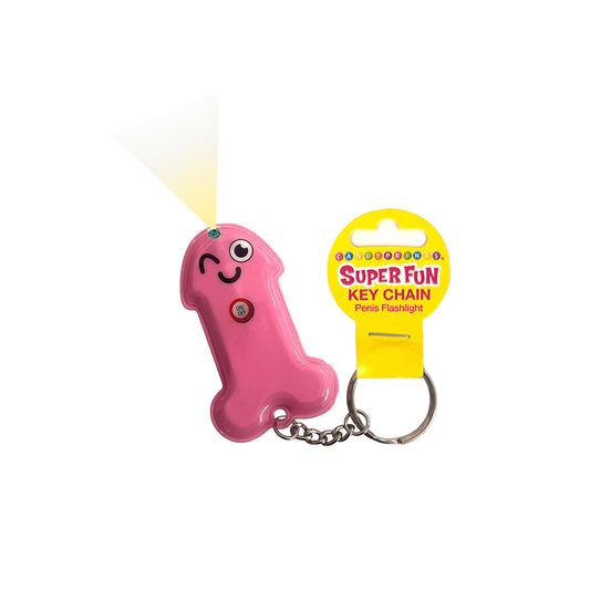 Super Fun Key Chain. Full view of the pink product on a white background.