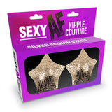 Sexy AF - Nipple Couture Silver Stars - Silver Sequin Reusable Nipple Pasties - Image 1