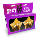 Sexy AF - Nipple Couture Gold Stars - Gold Sequin Reusable Nipple Pasties - Image 1