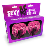 Sexy AF - Nipple Couture Pink Hearts - Pink Sequin Reuseable Nipple Pasties - Image 1