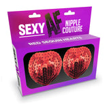 Sexy AF - Nipple Couture Red Hearts - Red Sequin Reuseable Nipple Pasties - Image 1