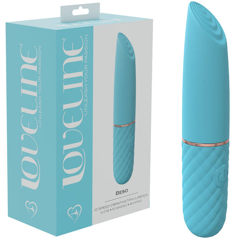 LOVELINE Beso - Blue - Blue 10.6 cm USB Rechargeable Mini Lipstick Vibrator - Image 1