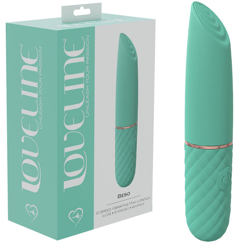 LOVELINE Beso - Green - Green 10.6 cm USB Rechargeable Mini Lipstick Vibrator - Image 1