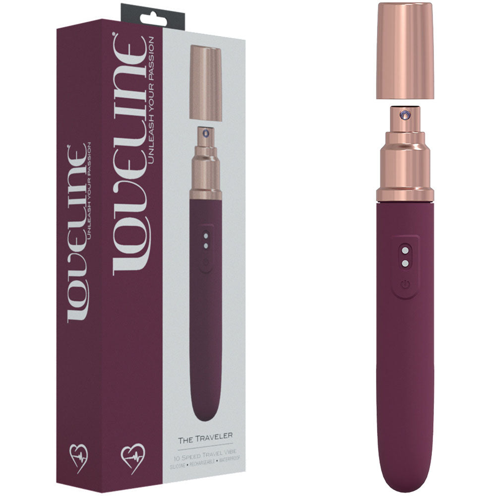 LOVELINE The Traveler 17.6 cm USB Rechargeable Vibrator with Lube Applicator - Burgundy